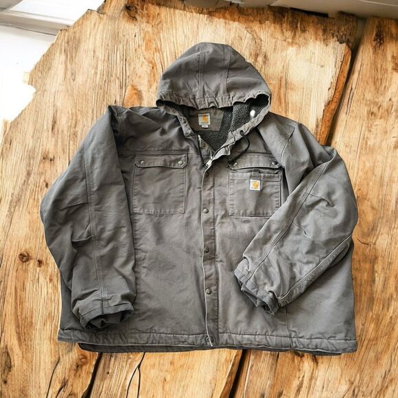 Carhartt Mens Gray Sherpa Lined Utility Jacket Relaxed Fit 103826 GVL 5XL - Picture 1 of 7
